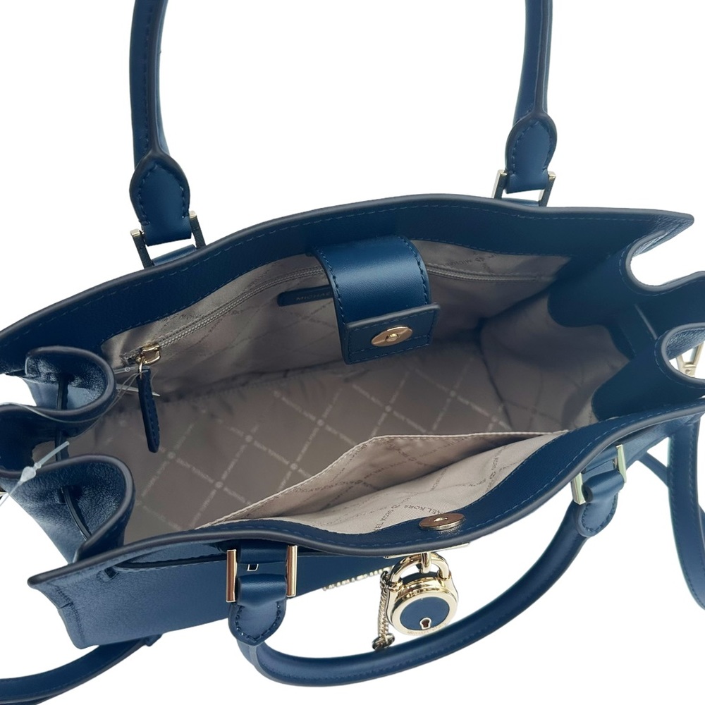 Michael Kors Hamilton Medium Satchel Crossbody Bag Navy Pebbled Leather - Picture 3 of 6
